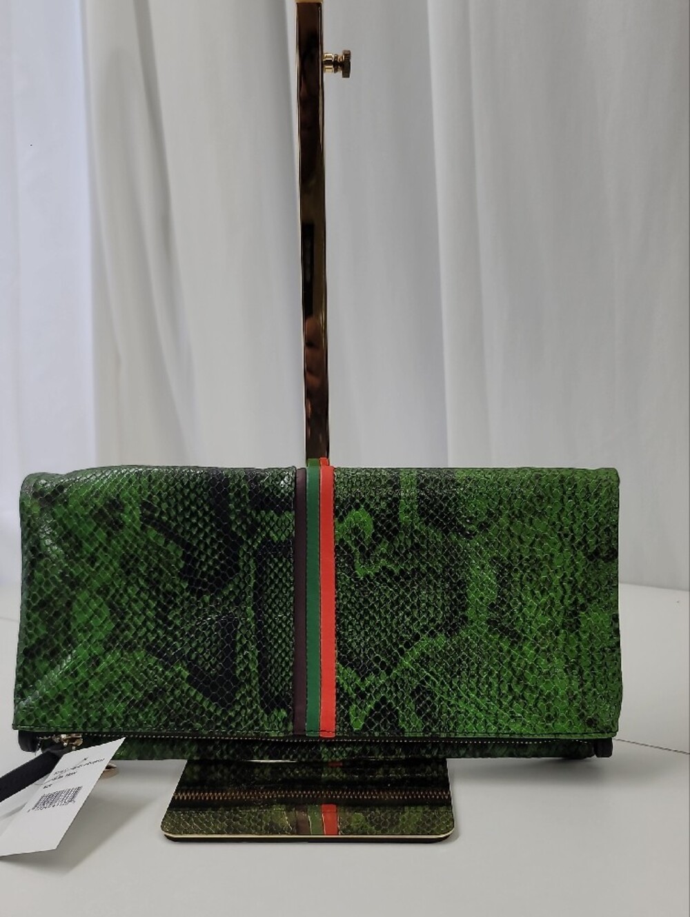 Clare V. Foldover Clutch Fern Green Snakeskin Embossed Leather New with Tags